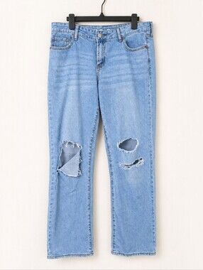 SONG 90s Boyfriend Light Blue Distressed Women’s Jeans Low Rise Size 13/31